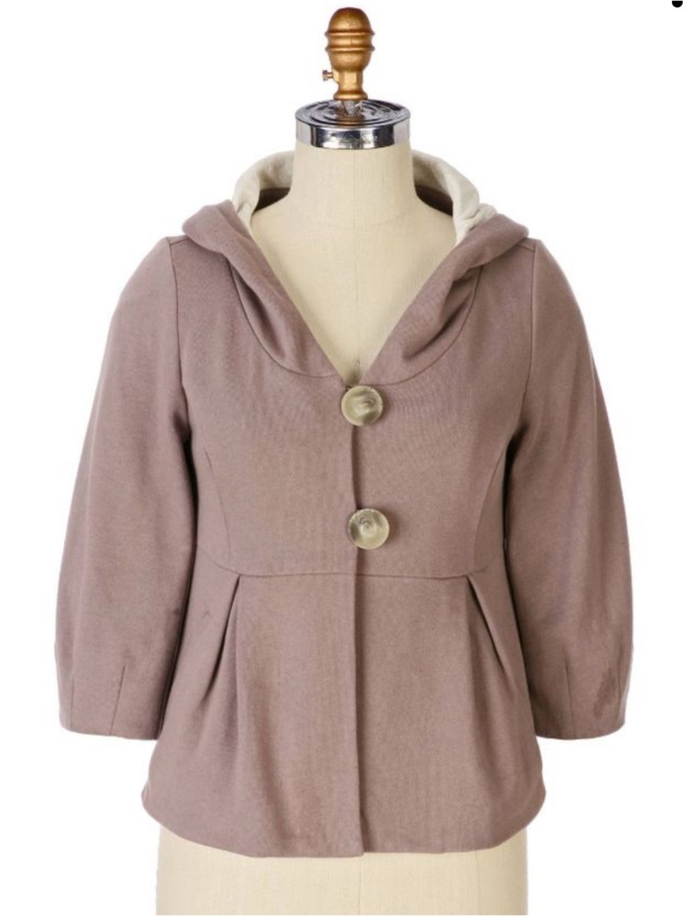 Allihop Women’s Anthropologie Peplum cotton hooded Peacoat Jacket Mauve medium